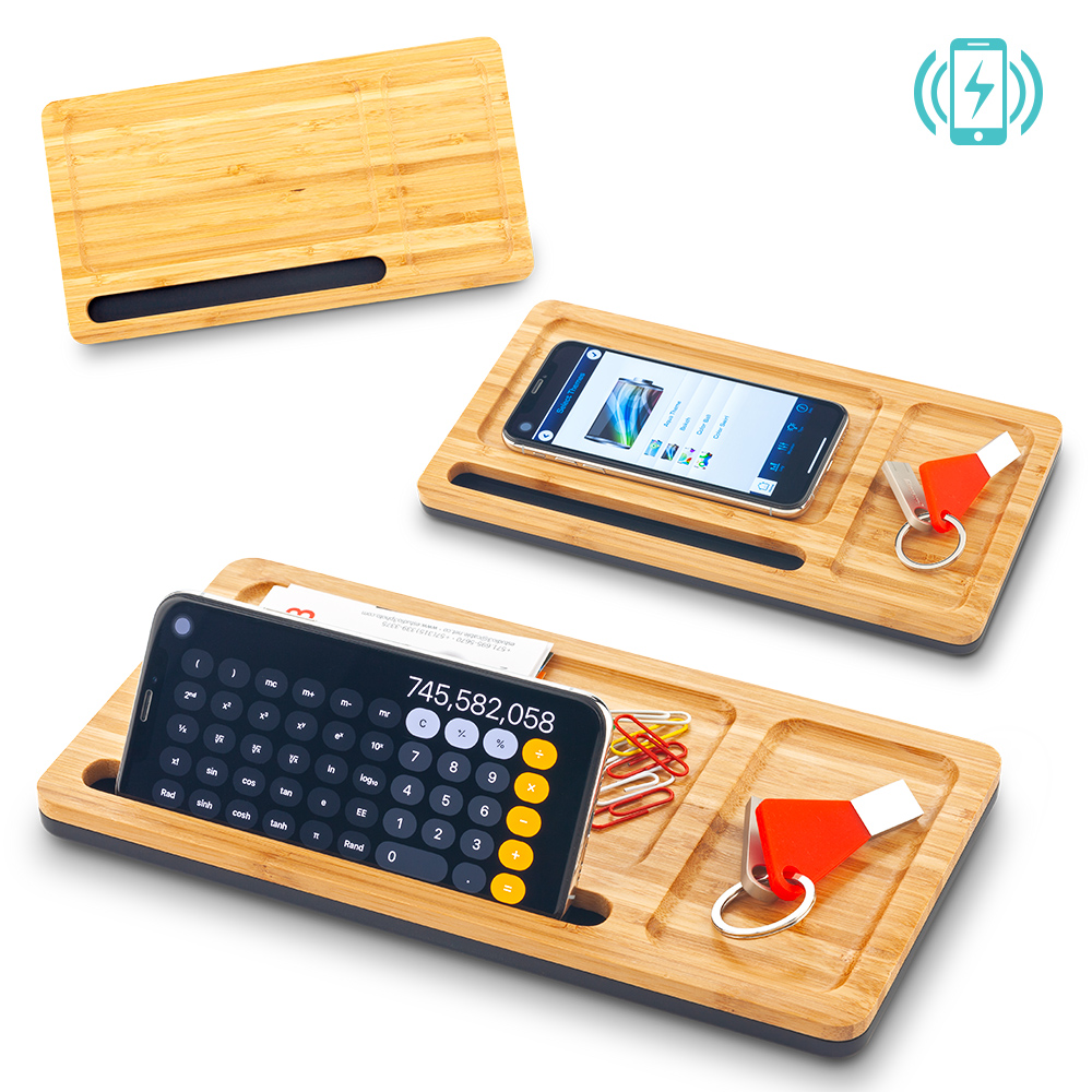 Organizador De Escritorio Bamboo Con Cargador
